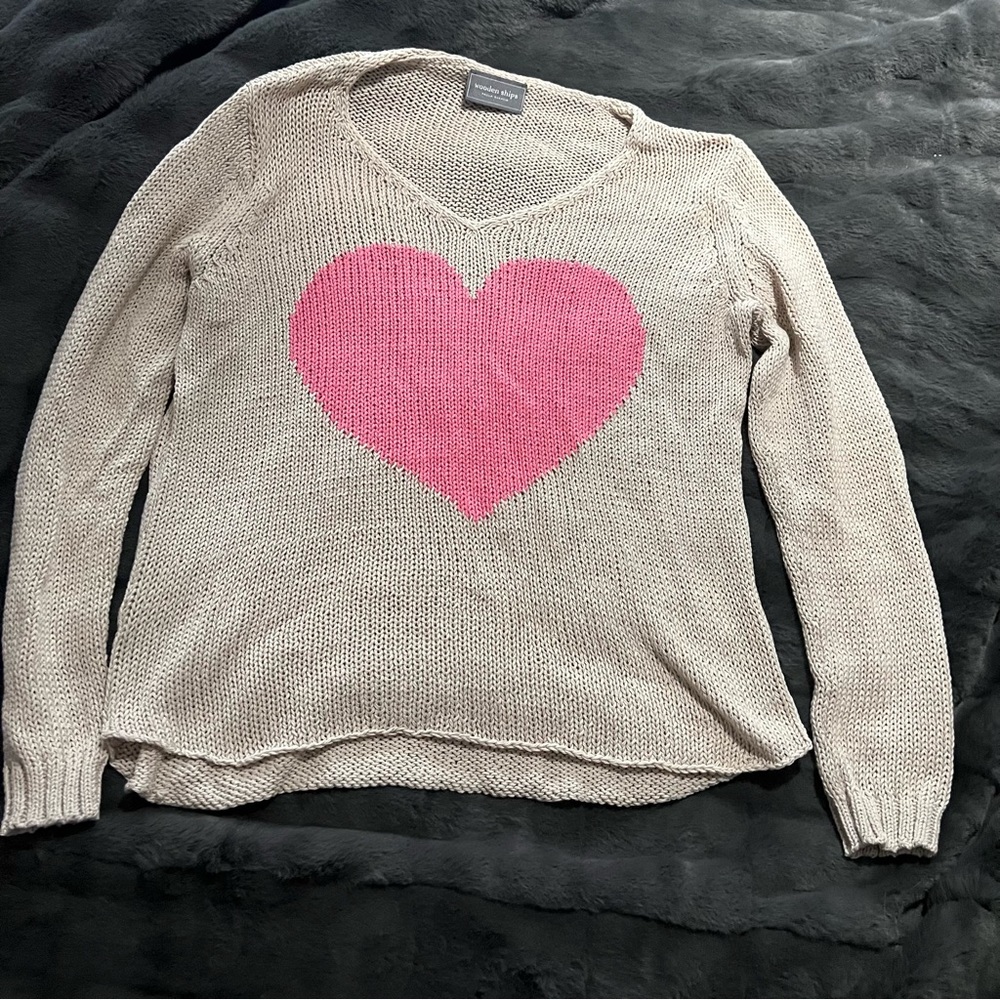 Wooden Ships Pink Heart Knit Sweater